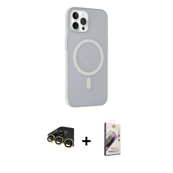 MARSİLYAN™- iPhone 14 Pro Kılıf Çekirdek Modern Prime - Siyah Bilvis 3D Mat Cam Ekran Koruyucu + Raze Metal Kamera Lens - GD