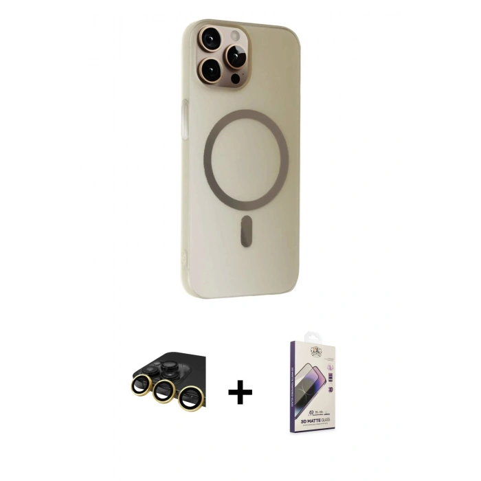 MARSİLYAN™- iPhone 14 Pro Kılıf Çekirdek Modern Prime - Siyah Bilvis 3D Mat Cam Ekran Koruyucu + Raze Metal Kamera Lens - GD