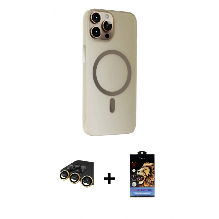 MARSİLYAN™- iPhone 14 Pro Kılıf Çekirdek Modern Prime - Siyah Buffer Hayalet Cam Ekran Koruyucu + Raze Metal Kamera Lens - GD