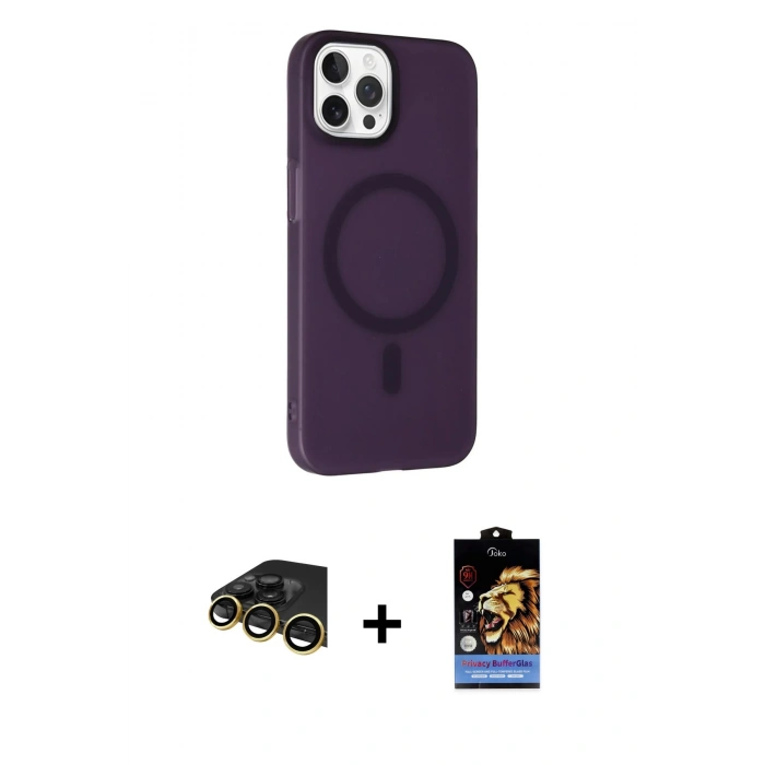 MARSİLYAN™- iPhone 14 Pro Kılıf Çekirdek Modern Prime - Siyah Buffer Hayalet Cam Ekran Koruyucu + Raze Metal Kamera Lens - GD