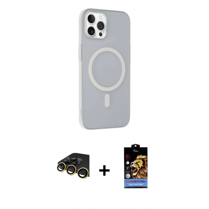 MARSİLYAN™- iPhone 14 Pro Kılıf Çekirdek Modern Prime - Siyah Buffer Hayalet Cam Ekran Koruyucu + Raze Metal Kamera Lens - GD