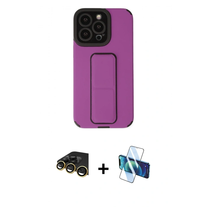 MARSİLYAN™- iPhone 14 Pro Kılıf Çekirdek Yansıma - Siyah 3D Antistatik Cam Ekran Koruyucu + Raze Metal Kamera Lens - GD