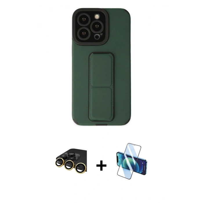 MARSİLYAN™- iPhone 14 Pro Kılıf Çekirdek Yansıma - Siyah 3D Antistatik Cam Ekran Koruyucu + Raze Metal Kamera Lens - GD