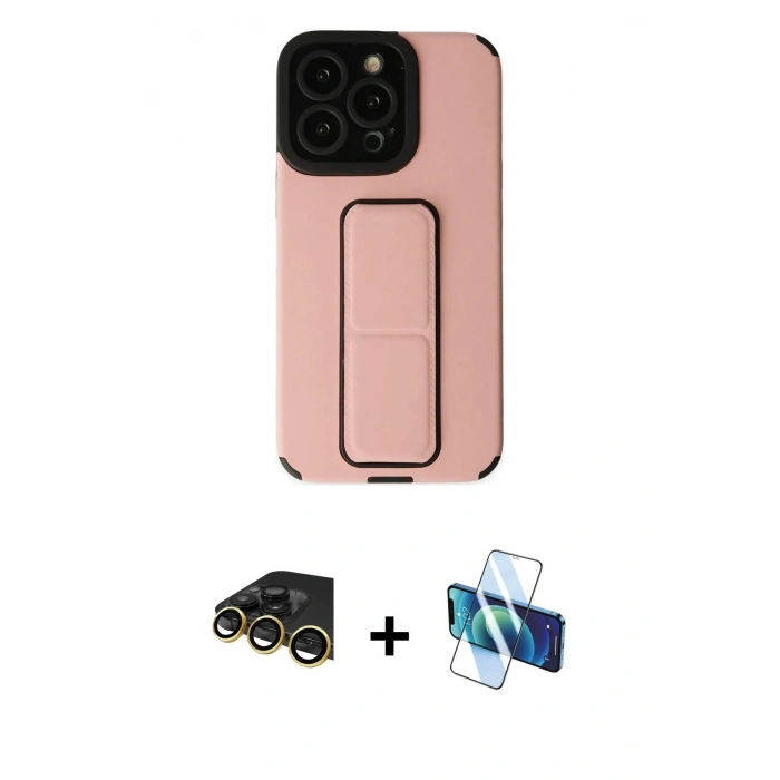 MARSİLYAN™- iPhone 14 Pro Kılıf Çekirdek Yansıma - Siyah 3D Antistatik Cam Ekran Koruyucu + Raze Metal Kamera Lens - GD