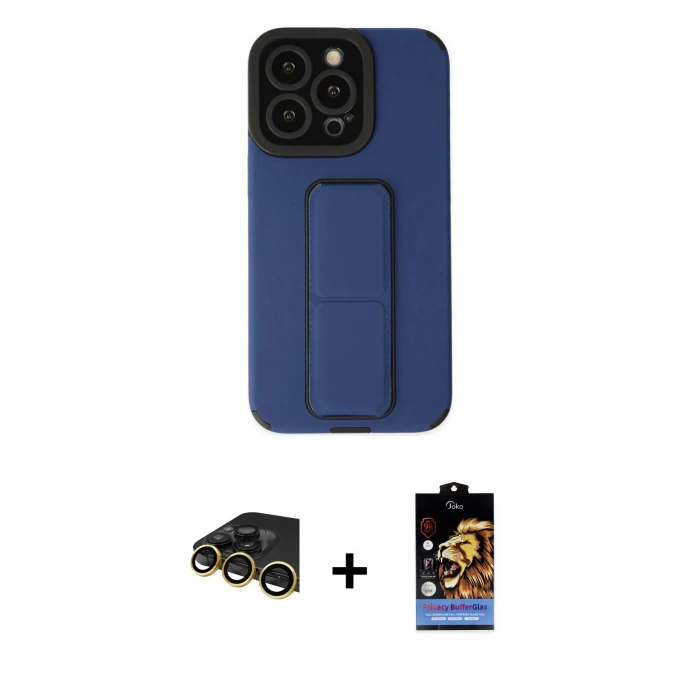 MARSİLYAN™- iPhone 14 Pro Kılıf Çekirdek Yansıma - Siyah Buffer Hayalet Cam Ekran Koruyucu + Raze Metal Kamera Lens - GD