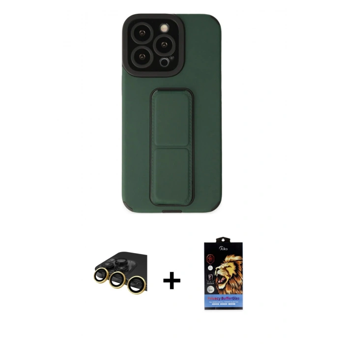 MARSİLYAN™- iPhone 14 Pro Kılıf Çekirdek Yansıma - Siyah Buffer Hayalet Cam Ekran Koruyucu + Raze Metal Kamera Lens - GD