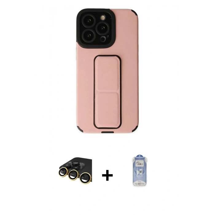 MARSİLYAN™- iPhone 14 Pro Kılıf Çekirdek Yansıma - Siyah Joko Magic 5D Cam + Raze Metal Kamera Lens - GD