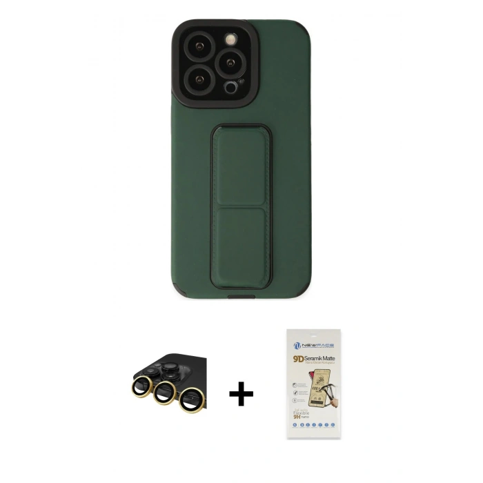 MARSİLYAN™- iPhone 14 Pro Kılıf Çekirdek Yansıma - Siyah Mat Seramik Nano Ekran Koruyucu + Raze Metal Kamera Lens - GD