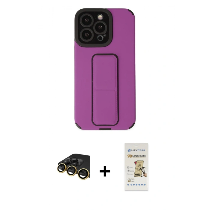 MARSİLYAN™- iPhone 14 Pro Kılıf Çekirdek Yansıma - Siyah Mat Seramik Nano Ekran Koruyucu + Raze Metal Kamera Lens - GD