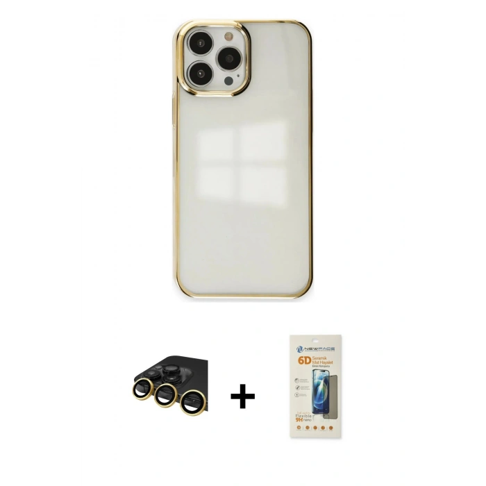 MARSİLYAN™- iPhone 14 Pro Kılıf Doruk Doku Prime - Siyah 6D Mat Seramik Hayalet Nano Ekran Koruyucu + Raze Metal Kamera Lens - GD