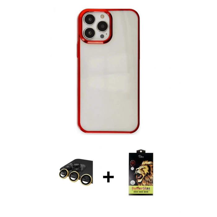 MARSİLYAN™- iPhone 14 Pro Kılıf Doruk Doku Prime - Siyah Buffer Cam Ekran Koruyucu + Raze Metal Kamera Lens - GD