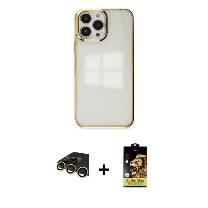 MARSİLYAN™- iPhone 14 Pro Kılıf Doruk Doku Prime - Siyah Buffer Cam Ekran Koruyucu + Raze Metal Kamera Lens - GD