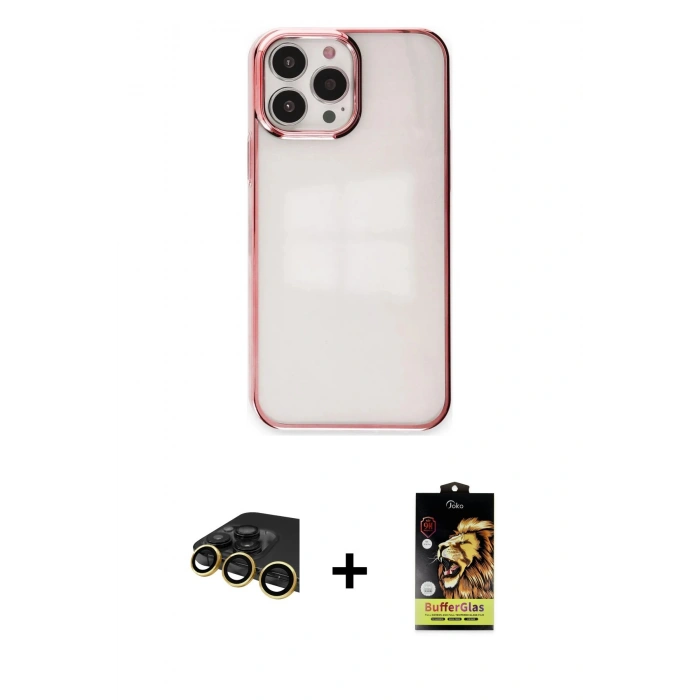 MARSİLYAN™- iPhone 14 Pro Kılıf Doruk Doku Prime - Siyah Buffer Cam Ekran Koruyucu + Raze Metal Kamera Lens - GD