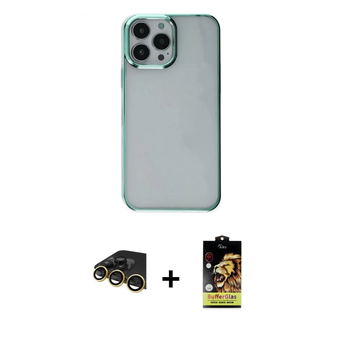 MARSİLYAN™- iPhone 14 Pro Kılıf Doruk Doku Prime - Siyah Buffer Cam Ekran Koruyucu + Raze Metal Kamera Lens - GD