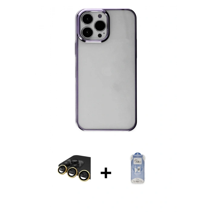 MARSİLYAN™- iPhone 14 Pro Kılıf Doruk Doku Prime - Siyah Joko Magic 5D Cam + Raze Metal Kamera Lens - GD