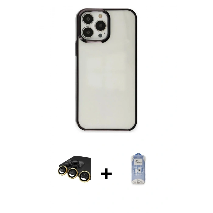 MARSİLYAN™- iPhone 14 Pro Kılıf Doruk Doku Prime - Siyah Joko Magic 5D Cam + Raze Metal Kamera Lens - GD
