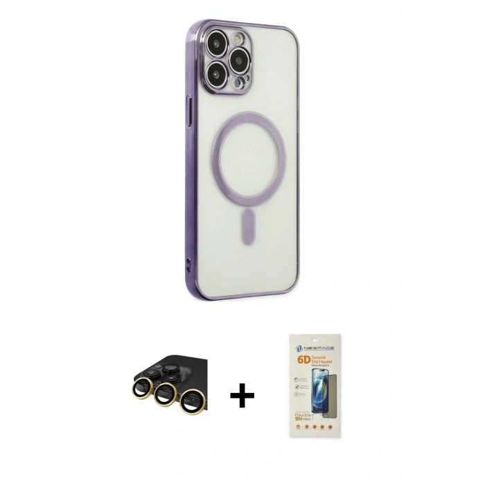 MARSİLYAN™- iPhone 14 Pro Kılıf Doruk Minimal - Siyah 6D Mat Seramik Hayalet Nano Ekran Koruyucu + Raze Metal Kamera Lens - GD