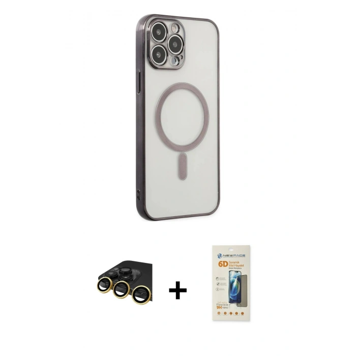 MARSİLYAN™- iPhone 14 Pro Kılıf Doruk Minimal - Siyah 6D Mat Seramik Hayalet Nano Ekran Koruyucu + Raze Metal Kamera Lens - GD