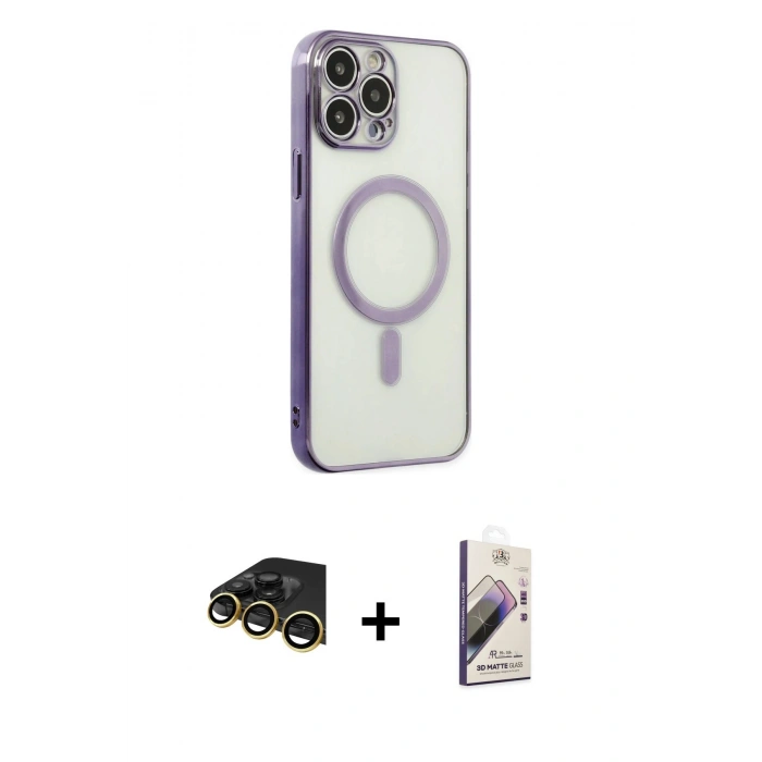 MARSİLYAN™- iPhone 14 Pro Kılıf Doruk Minimal - Siyah Bilvis 3D Mat Cam Ekran Koruyucu + Raze Metal Kamera Lens - GD