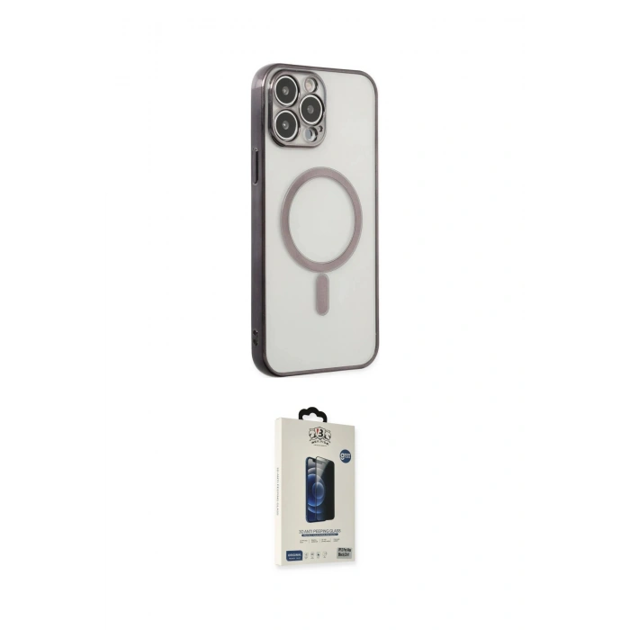 MARSİLYAN™- iPhone 14 Pro Kılıf Doruk Minimal - Siyah Bilvis Hayalet Cam Ekran Koruyucu