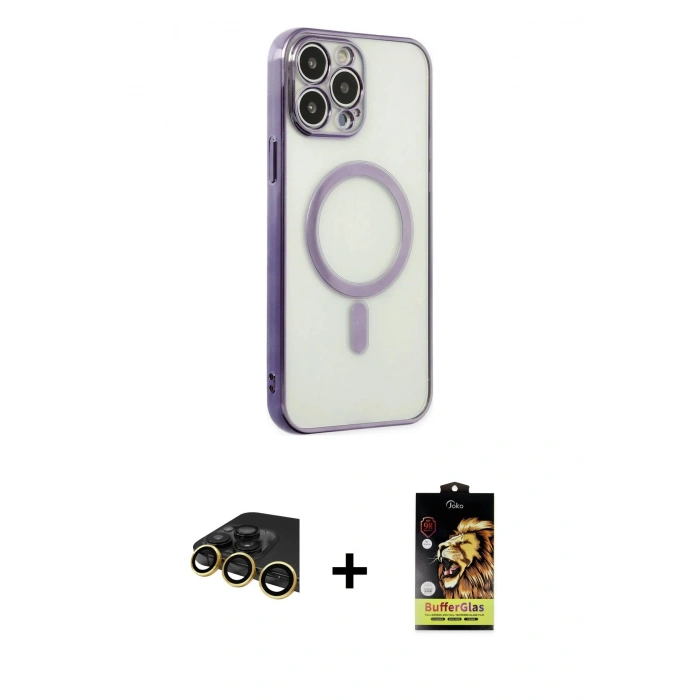 MARSİLYAN™- iPhone 14 Pro Kılıf Doruk Minimal - Siyah Buffer Cam Ekran Koruyucu + Raze Metal Kamera Lens - GD