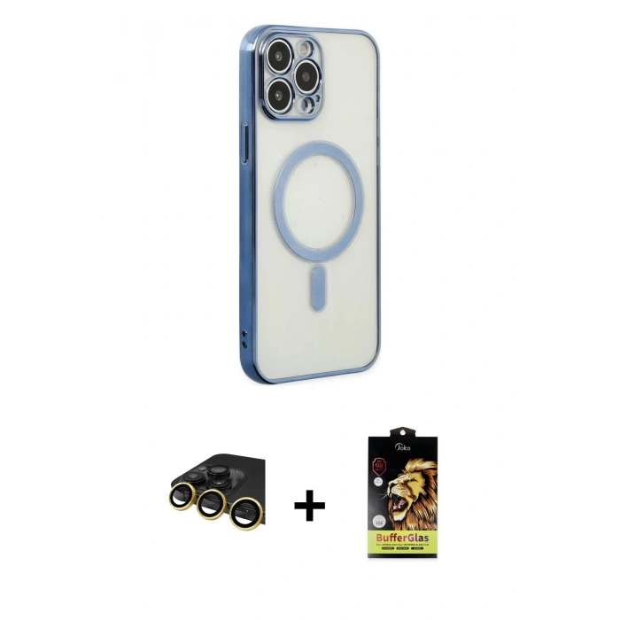 MARSİLYAN™- iPhone 14 Pro Kılıf Doruk Minimal - Siyah Buffer Cam Ekran Koruyucu + Raze Metal Kamera Lens - GD