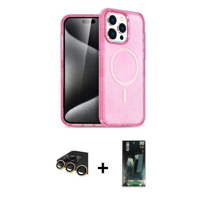 MARSİLYAN™- iPhone 14 Pro Kılıf Eksen Doku Koleksiyonu - Siyah 360 Mat Full Body Arka Koruyucu + Raze Metal Kamera Lens - GD