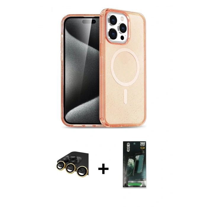 MARSİLYAN™- iPhone 14 Pro Kılıf Eksen Doku Koleksiyonu - Siyah 360 Mat Full Body Arka Koruyucu + Raze Metal Kamera Lens - GD