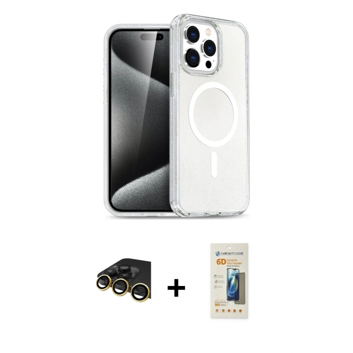 MARSİLYAN™- iPhone 14 Pro Kılıf Eksen Doku Koleksiyonu - Siyah 6D Mat Seramik Hayalet Nano Ekran Koruyucu + Raze Metal Kamera Lens - GD