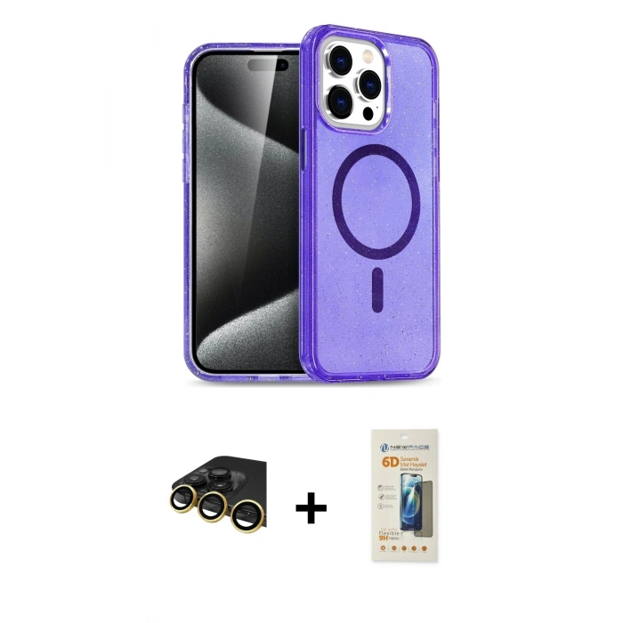 MARSİLYAN™- iPhone 14 Pro Kılıf Eksen Doku Koleksiyonu - Siyah 6D Mat Seramik Hayalet Nano Ekran Koruyucu + Raze Metal Kamera Lens - GD