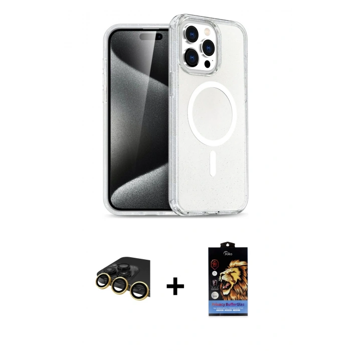 MARSİLYAN™- iPhone 14 Pro Kılıf Eksen Doku Koleksiyonu - Siyah Buffer Hayalet Cam Ekran Koruyucu + Raze Metal Kamera Lens - GD