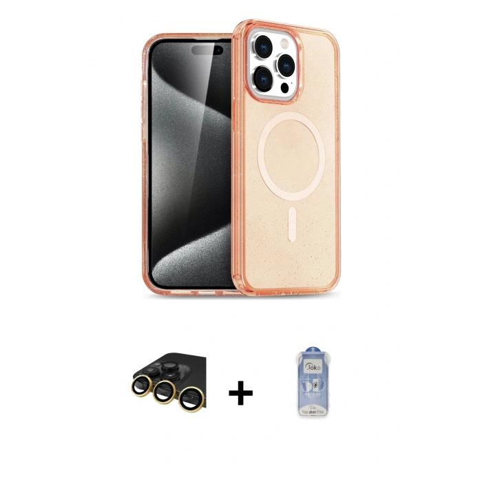 MARSİLYAN™- iPhone 14 Pro Kılıf Eksen Doku Koleksiyonu - Siyah Joko Magic 5D Cam + Raze Metal Kamera Lens - GD