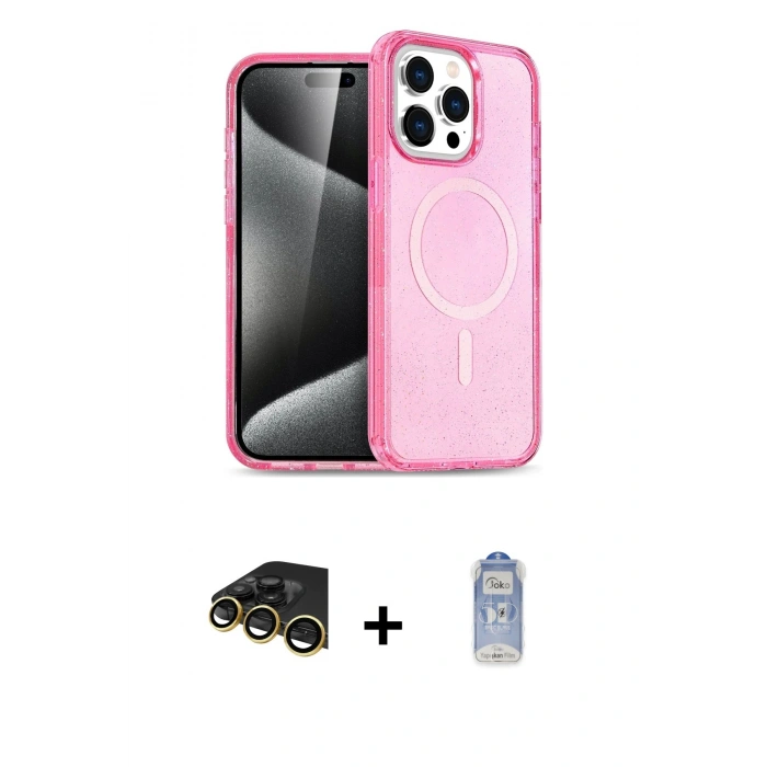 MARSİLYAN™- iPhone 14 Pro Kılıf Eksen Doku Koleksiyonu - Siyah Joko Magic 5D Cam + Raze Metal Kamera Lens - GD