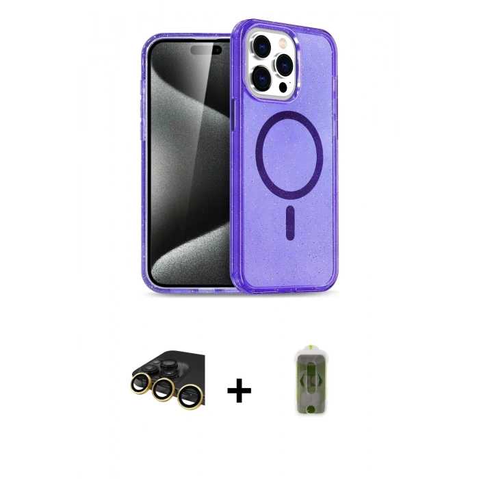 MARSİLYAN™- iPhone 14 Pro Kılıf Eksen Doku Koleksiyonu - Siyah Joko Magic 5D Hayalet Cam + Raze Metal Kamera Lens - GD