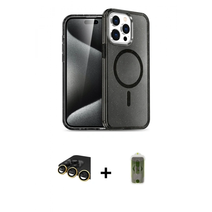 MARSİLYAN™- iPhone 14 Pro Kılıf Eksen Doku Koleksiyonu - Siyah Joko Magic 5D Hayalet Cam + Raze Metal Kamera Lens - GD