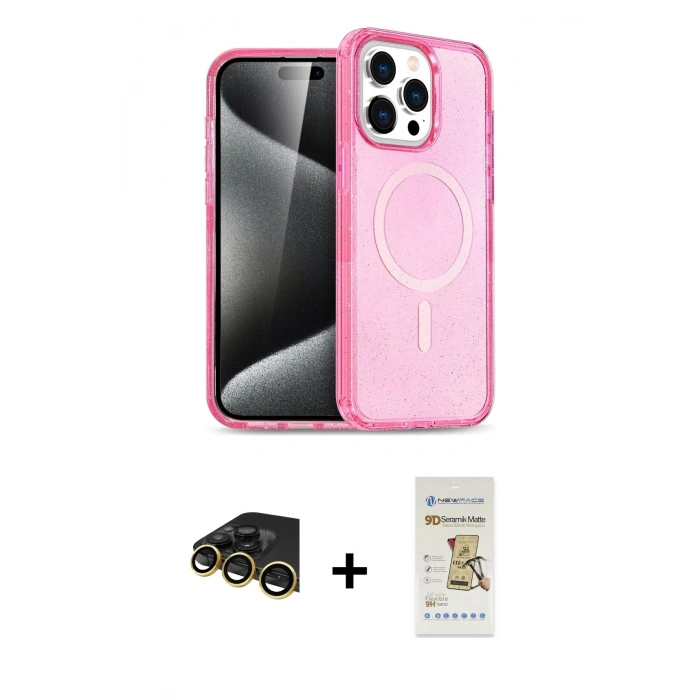 MARSİLYAN™- iPhone 14 Pro Kılıf Eksen Doku Koleksiyonu - Siyah Mat Seramik Nano Ekran Koruyucu + Raze Metal Kamera Lens - GD
