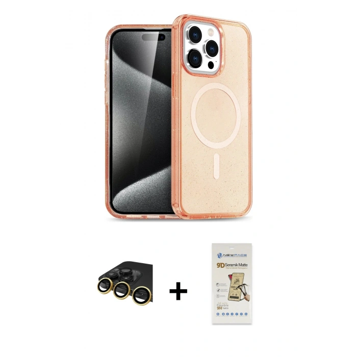 MARSİLYAN™- iPhone 14 Pro Kılıf Eksen Doku Koleksiyonu - Siyah Mat Seramik Nano Ekran Koruyucu + Raze Metal Kamera Lens - GD