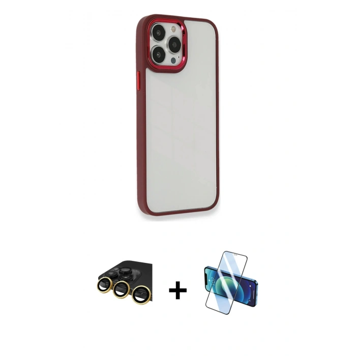 MARSİLYAN™- iPhone 14 Pro Kılıf Eksen Doku Prime - Siyah 3D Antistatik Cam Ekran Koruyucu + Raze Metal Kamera Lens - GD