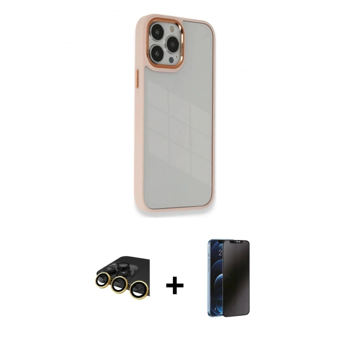 MARSİLYAN™- iPhone 14 Pro Kılıf Eksen Doku Prime - Siyah 3D Antistatik Hayalet Cam Ekran Koruyucu + Raze Metal Kamera Lens - GD