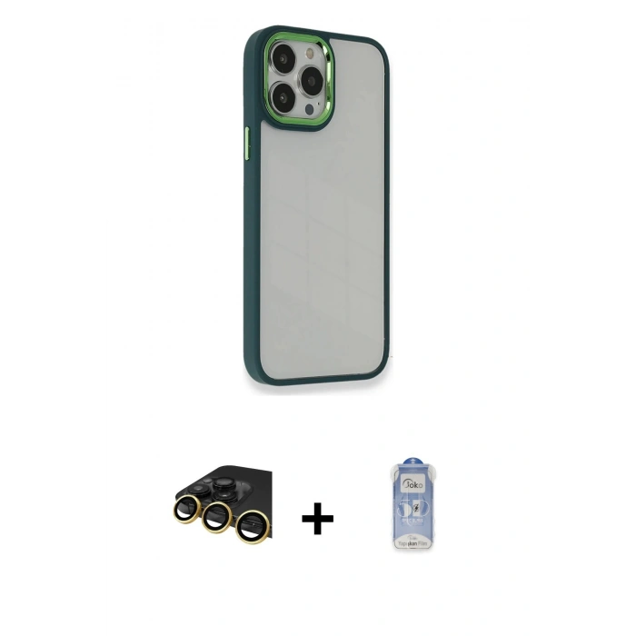MARSİLYAN™- iPhone 14 Pro Kılıf Eksen Doku Prime - Siyah Joko Magic 5D Cam + Raze Metal Kamera Lens - GD