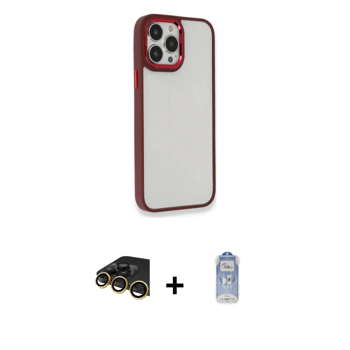 MARSİLYAN™- iPhone 14 Pro Kılıf Eksen Doku Prime - Siyah Joko Magic 5D Cam + Raze Metal Kamera Lens - GD