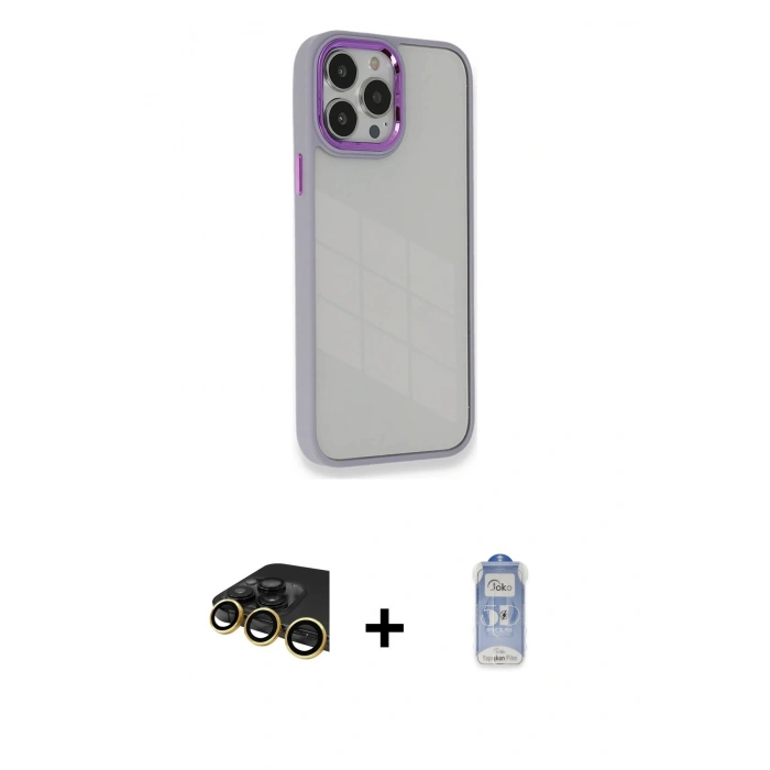 MARSİLYAN™- iPhone 14 Pro Kılıf Eksen Doku Prime - Siyah Joko Magic 5D Cam + Raze Metal Kamera Lens - GD