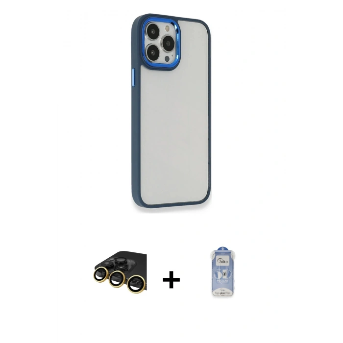 MARSİLYAN™- iPhone 14 Pro Kılıf Eksen Doku Prime - Siyah Joko Magic 5D Cam + Raze Metal Kamera Lens - GD