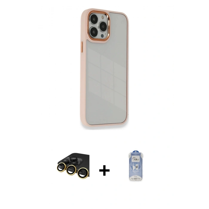 MARSİLYAN™- iPhone 14 Pro Kılıf Eksen Doku Prime - Siyah Joko Magic 5D Cam + Raze Metal Kamera Lens - GD