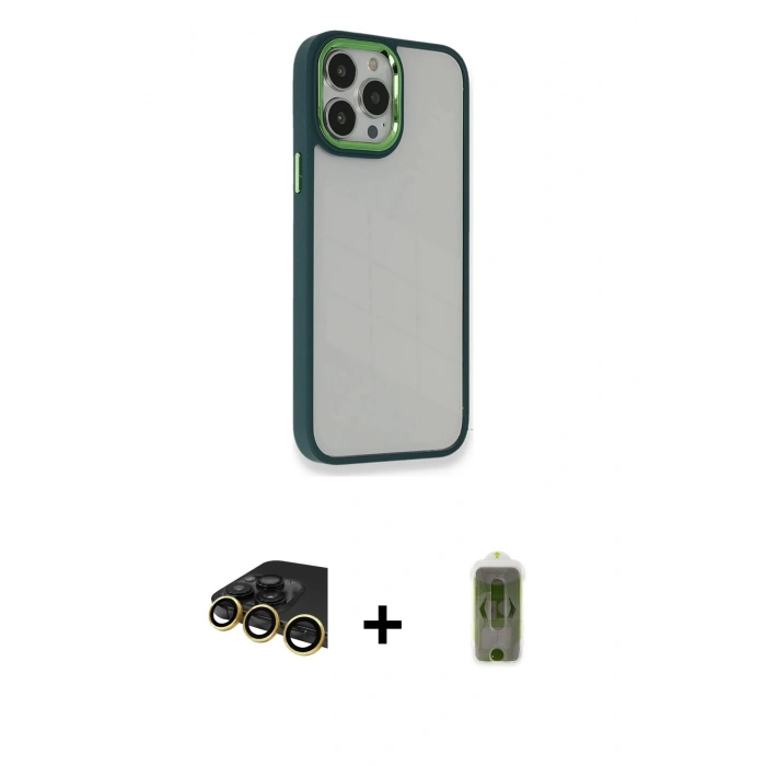 MARSİLYAN™- iPhone 14 Pro Kılıf Eksen Doku Prime - Siyah Joko Magic 5D Hayalet Cam + Raze Metal Kamera Lens - GD