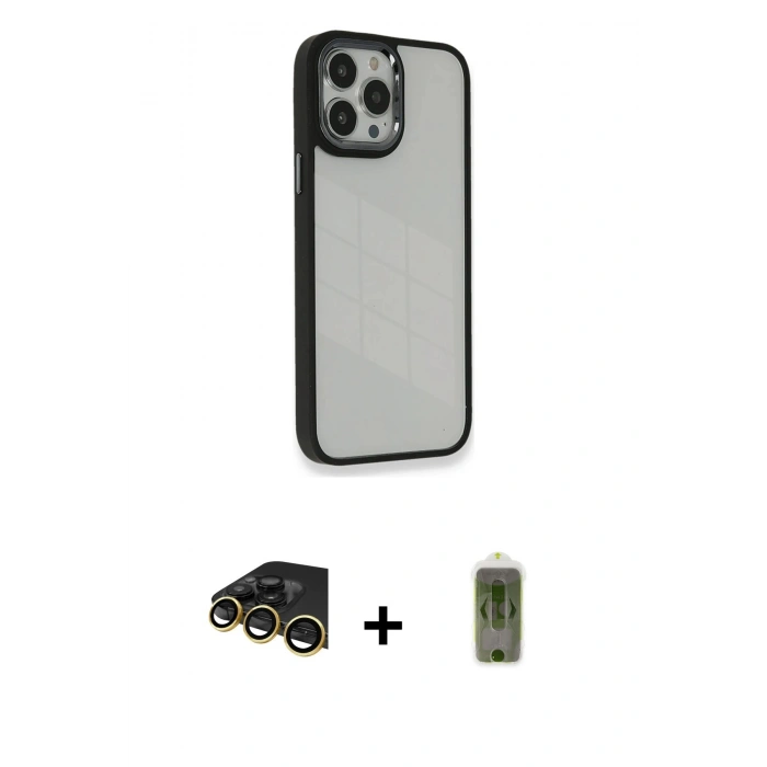MARSİLYAN™- iPhone 14 Pro Kılıf Eksen Doku Prime - Siyah Joko Magic 5D Hayalet Cam + Raze Metal Kamera Lens - GD