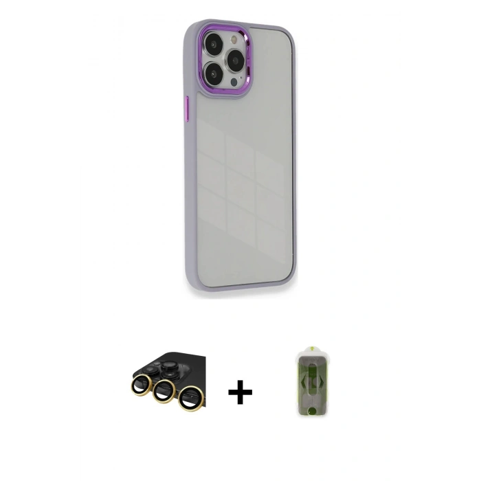 MARSİLYAN™- iPhone 14 Pro Kılıf Eksen Doku Prime - Siyah Joko Magic 5D Hayalet Cam + Raze Metal Kamera Lens - GD