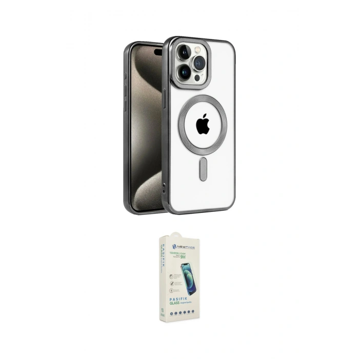 MARSİLYAN™- iPhone 14 Pro Kılıf Eksen Form Koleksiyonu - Şeffaf Pasifik Cam Ekran Koruyucu