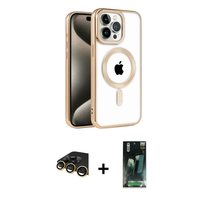 MARSİLYAN™- iPhone 14 Pro Kılıf Eksen Form Koleksiyonu - Siyah 360 Mat Full Body Arka Koruyucu + Raze Metal Kamera Lens - GD