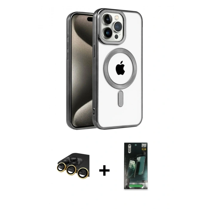 MARSİLYAN™- iPhone 14 Pro Kılıf Eksen Form Koleksiyonu - Siyah 360 Mat Full Body Arka Koruyucu + Raze Metal Kamera Lens - GD